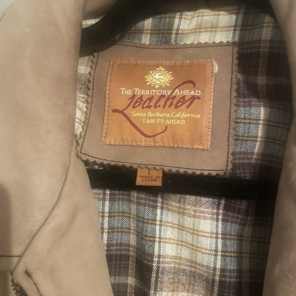 Vintage The Territory Ahead Leather Jacket Mens Size L Tan Plaid Lined - Picture 3 of 6
